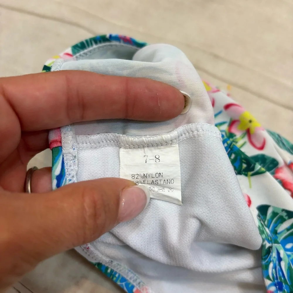 Girls Floral Bow Detail Two‎ Piece Swim Suit Bikini Size 7-8